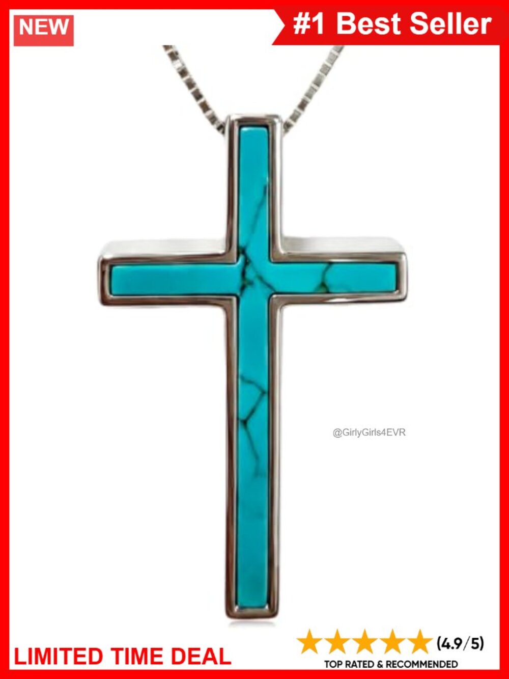 Sterling Silver Turquoise Cross Pendant Necklace 18+2in Women's Jewelry